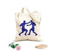 AILOONG Bolsa de tela con asa plana Silueta de combate de boxeo, dos boxeadores en acción de combate Tela de 340g/m² de grosor Sustituye a la mochila escolar