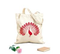AILOONG Bolsa de tela con asa plana Siluetas de pavo real y diseños de cola de plumas en estilo tinta. Tela de 340g/m² de grosor Sustituye a la mochila escolar