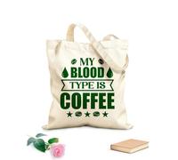 AILOONG Bolsa de tela con asa plana Tipografía de café mi tipo de sangre es café Tela de 340g/m² de grosor Sustituye a la mochila escolar