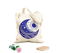 AILOONG Bolsa de tela con asa plana Yin yang celestial estilizado del sol, la luna, las estrellas y las olas del océano que representan el equilibrio Tela de 340g/m² de grosor