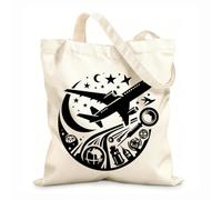 AILOONG Bolsa de tela con correa de cincha Alrededor del mundo viaja un avión volando en el cielo nocturno. Tela de 12 oz de grosor Bolsa para dibujar 25x30cm Pequeño