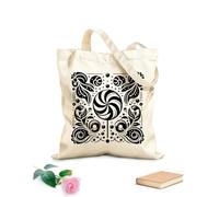 AILOONG Bolsa de tela con correa de cincha Cuadrado con adornos florales en forma de piruleta en espiral y motivos de puntos. Tela de 12 oz de grosor Bolsa para dibujar 35x40cm Grande