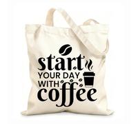 AILOONG Bolsa de tela con correa de cincha Empieza tu día con café Tela de 12 oz de grosor Bolsa para dibujar 31x36cm Mediano