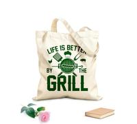 AILOONG Bolsa de tela con correa de cincha Impresión tipográfica retro divertida para amantes de las barbacoas. La vida es mejor en la parrilla. Tela de 340g/m² de grosor Bolsa para dibujar