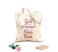 AILOONG Bolsa de tela con correa de cincha Luce como una chica, compórtate como una dama, piensa como un hombre, trabaja como un jefe. Tela de 340g/m² de grosor Eslogan personalizable