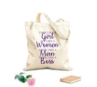 AILOONG Bolsa de tela con correa de cincha Luce como una chica, compórtate como una dama, piensa como un hombre, trabaja como un jefe. Tela de 340g/m² de grosor Eslogan personalizable