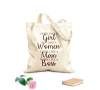AILOONG Bolsa de tela con correa de cincha Luce como una chica, compórtate como una dama, piensa como un hombre, trabaja como un jefe. Tela de 340g/m² de grosor Eslogan personalizable