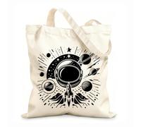 AILOONG Bolsa de tela con correa de cincha Tela de 12 oz de grosor Casco de astronauta espacial, cohete, planetas, estrellas y elementos cósmicos en un estilo Bolsa para dibujar 31x36cm Mediano