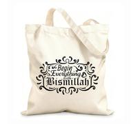 AILOONG Bolsa de tela con correa de cincha Tela de 12 oz de grosor Comienza todo con letras de Bismillah. Bolsa para dibujar 31x36cm Mediano