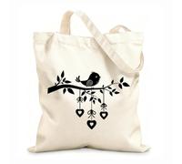 AILOONG Bolsa de tela con correa de cincha Tela de 12 oz de grosor Silueta de pájaro en una rama con una guirnalda de corazones Bolsa para dibujar 25x30cm Pequeño