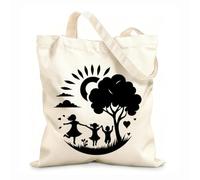 AILOONG Bolsa de tela con correa de cincha Tela de 12 oz de grosor Una familia se abraza alegremente bajo un árbol de sol estilizado. Bolsa para dibujar 25x30cm Pequeño