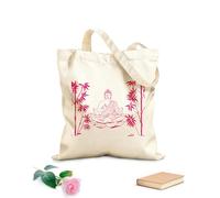 AILOONG Bolsa de tela con correa de cincha Tela de 340g/m² de grosor Patrón sin costuras de bambú y Buda sentado en loto Bolsa para dibujar