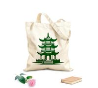 AILOONG Bolsa de tela con correa de cincha Tela de 340g/m² de grosor Silueta de dibujo de arquitectura china de una pagoda Bolsa para dibujar