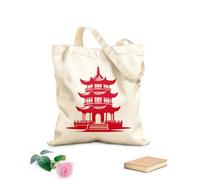 AILOONG Bolsa de tela con correa de cincha Tela de 340g/m² de grosor Silueta de dibujo de arquitectura china de una pagoda Bolsa para dibujar
