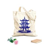 AILOONG Bolsa de tela con correa de cincha Tela de 340g/m² de grosor Silueta de dibujo de arquitectura china de una pagoda Bolsa para dibujar