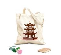 AILOONG Bolsa de tela con correa de cincha Tela de 340g/m² de grosor Silueta de dibujo de arquitectura china de una pagoda Bolsa para dibujar