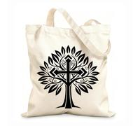 AILOONG Bolsa de tela con correa de cincha Un árbol estilizado con una cruz en él. Tela de 12 oz de grosor Bolsa para dibujar 31x36cm Mediano