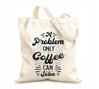 AILOONG Bolsa de tela con correa de cincha Un problema que solo el café puede resolver. Letras de café. Tela de 12 oz de grosor Bolsa para dibujar 31x36cm Mediano