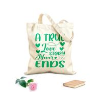 AILOONG Bolsa de tela con correa de cincha Una historia de amor VERDADERA nunca termina, tipografía, diseño para el día de San Valentín. Tela de 340g/m² de grosor Bolsa para dibujar