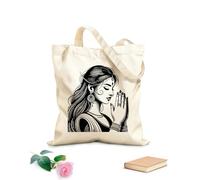 AILOONG Bolsa de tela con correa de cincha Una mujer con un vestido tradicional indio y las manos juntas. Tela de 12 oz de grosor Bolsa para dibujar 35x40cm Grande