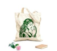 AILOONG Bolsa de tela con correa de cincha Una mujer con un vestido tradicional indio y las manos juntas. Tela de 340g/m² de grosor Bolsa para dibujar