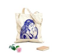 AILOONG Bolsa de tela con correa de cincha Una mujer con un vestido tradicional indio y las manos juntas. Tela de 340g/m² de grosor Bolsa para dibujar