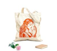 AILOONG Bolsa de tela con correa de cincha Una mujer con un vestido tradicional indio y las manos juntas. Tela de 340g/m² de grosor Bolsa para dibujar