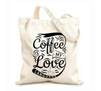 AILOONG Bolsas de almacenamiento de poliéster y algodón 1 El café es mi lenguaje del amor Tela de 12 oz de grosor Eslogan personalizable 35x40cm Grande