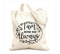 AILOONG Bolsas de almacenamiento de poliéster y algodón Cita bíblica: Estoy contigo siempre. Tela de 12 oz de grosor Eslogan personalizable 31x36cm Mediano