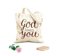 AILOONG Bolsas de almacenamiento de poliéster y algodón Citas cristianas escritas a mano: Dios te bendiga. Tela de 340g/m² de grosor Eslogan personalizable