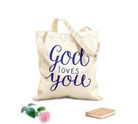 AILOONG Bolsas de almacenamiento de poliéster y algodón Citas cristianas escritas a mano: Dios te bendiga. Tela de 340g/m² de grosor Eslogan personalizable