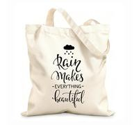 AILOONG Bolsas de almacenamiento de poliéster y algodón Conjunto de tipografía con citas de días de lluvia y otoño Tela de 12 oz de grosor Eslogan personalizable 25x30cm Pequeño