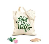 AILOONG Bolsas de almacenamiento de poliéster y algodón El amor gana frase escrita a mano en letras Tela de 340g/m² de grosor Eslogan personalizable