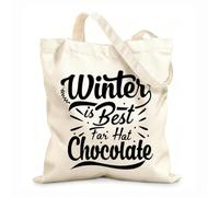 AILOONG Bolsas de almacenamiento de poliéster y algodón El invierno es el mejor momento para tomar chocolate caliente Tela de 12 oz de grosor Eslogan personalizable 31x36cm Mediano