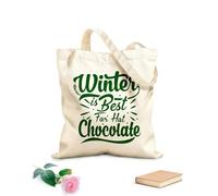 AILOONG Bolsas de almacenamiento de poliéster y algodón El invierno es el mejor momento para tomar chocolate caliente Tela de 340g/m² de grosor Eslogan personalizable