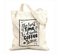 AILOONG Bolsas de almacenamiento de poliéster y algodón El mejor momento para tomar café ahora es aislado. Tela de 12 oz de grosor Eslogan personalizable 35x40cm Grande