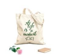AILOONG Bolsas de almacenamiento de poliéster y algodón La vida es un momento, cita motivacional moderna. Tela de 340g/m² de grosor Eslogan personalizable