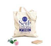 AILOONG Bolsas de almacenamiento de poliéster y algodón Letras a mano con versículo bíblico Busca y tú Tela de 340g/m² de grosor Eslogan personalizable