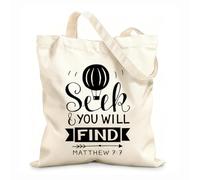 AILOONG Bolsas de almacenamiento de poliéster y algodón Letras a mano con versículo bíblico Busca y tú Tela de 12 oz de grosor Eslogan personalizable 31x36cm Mediano
