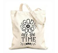 AILOONG Bolsas de almacenamiento de poliéster y algodón Letras a mano: Dios es bueno todo el tiempo. Tela de 12 oz de grosor Eslogan personalizable 25x30cm Pequeño