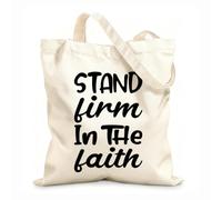 AILOONG Bolsas de almacenamiento de poliéster y algodón Mantente firme en la fe, cita de la carta Tela de 12 oz de grosor Eslogan personalizable 31x36cm Mediano