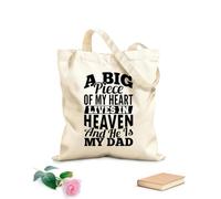 AILOONG Bolsas de almacenamiento de poliéster y algodón Mi corazón vive en el cielo y él es papá. Tela de 12 oz de grosor Eslogan personalizable 31x36cm Mediano