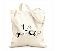 AILOONG Bolsas de almacenamiento de poliéster y algodón Tela de 12 oz de grosor Ama tu cuerpo, letras conceptuales escritas a mano Eslogan personalizable 25x30cm Pequeño