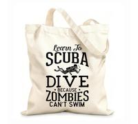 AILOONG Bolsas de almacenamiento de poliéster y algodón Tela de 12 oz de grosor Aprende a bucear porque los zombis no saben nadar. Eslogan personalizable 31x36cm Mediano