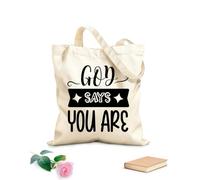 AILOONG Bolsas de almacenamiento de poliéster y algodón Tela de 12 oz de grosor Dios dice que estás diseñado Eslogan personalizable 31x36cm Mediano