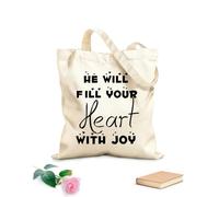 AILOONG Bolsas de almacenamiento de poliéster y algodón Tela de 12 oz de grosor Él llenará tu corazón de alegría Eslogan personalizable 31x36cm Mediano