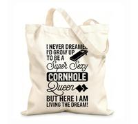 AILOONG Bolsas de almacenamiento de poliéster y algodón Tela de 12 oz de grosor jugador de cornhole vintage Eslogan personalizable 25x30cm Pequeño