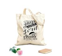 AILOONG Bolsas de almacenamiento de poliéster y algodón Tela de 12 oz de grosor Letras a mano con versículo bíblico: Mi ayuda viene de... Eslogan personalizable 35x40cm Grande