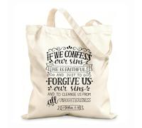 AILOONG Bolsas de almacenamiento de poliéster y algodón Tela de 12 oz de grosor letras a mano si confesamos nuestros pecados él Eslogan personalizable 31x36cm Mediano