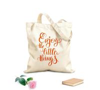 AILOONG Bolsas de almacenamiento de poliéster y algodón Tela de 340g/m² de grosor Cita positiva de caligrafía moderna: disfruta lo pequeño. Eslogan personalizable